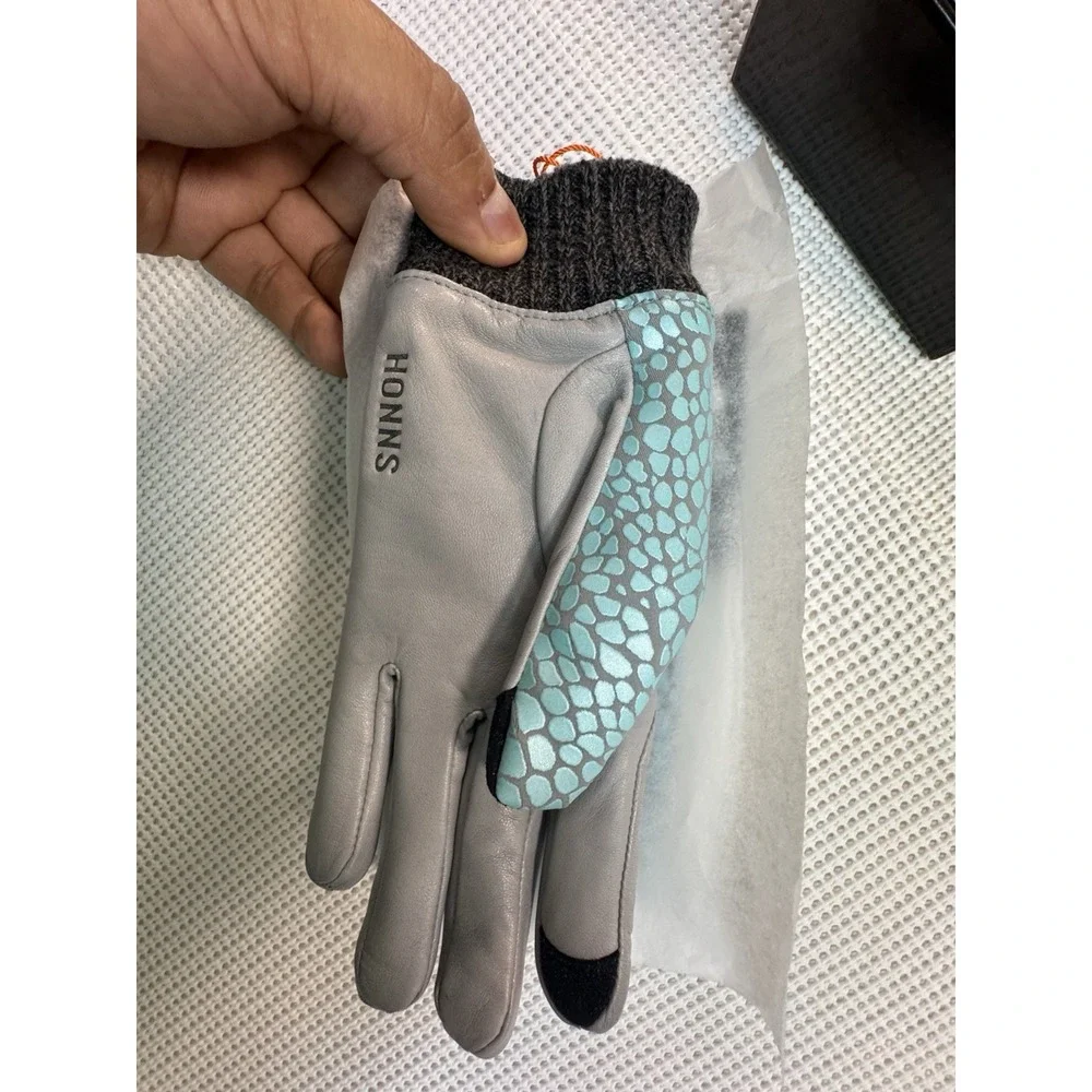 HONNS Maryjane Women Touchscreen Gloves M Peppermint Grey Croc Lambskin Leather